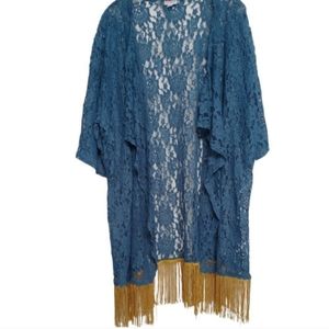 LuLaRoe Monroe Blue Lace Open Front Cardigan, size Large